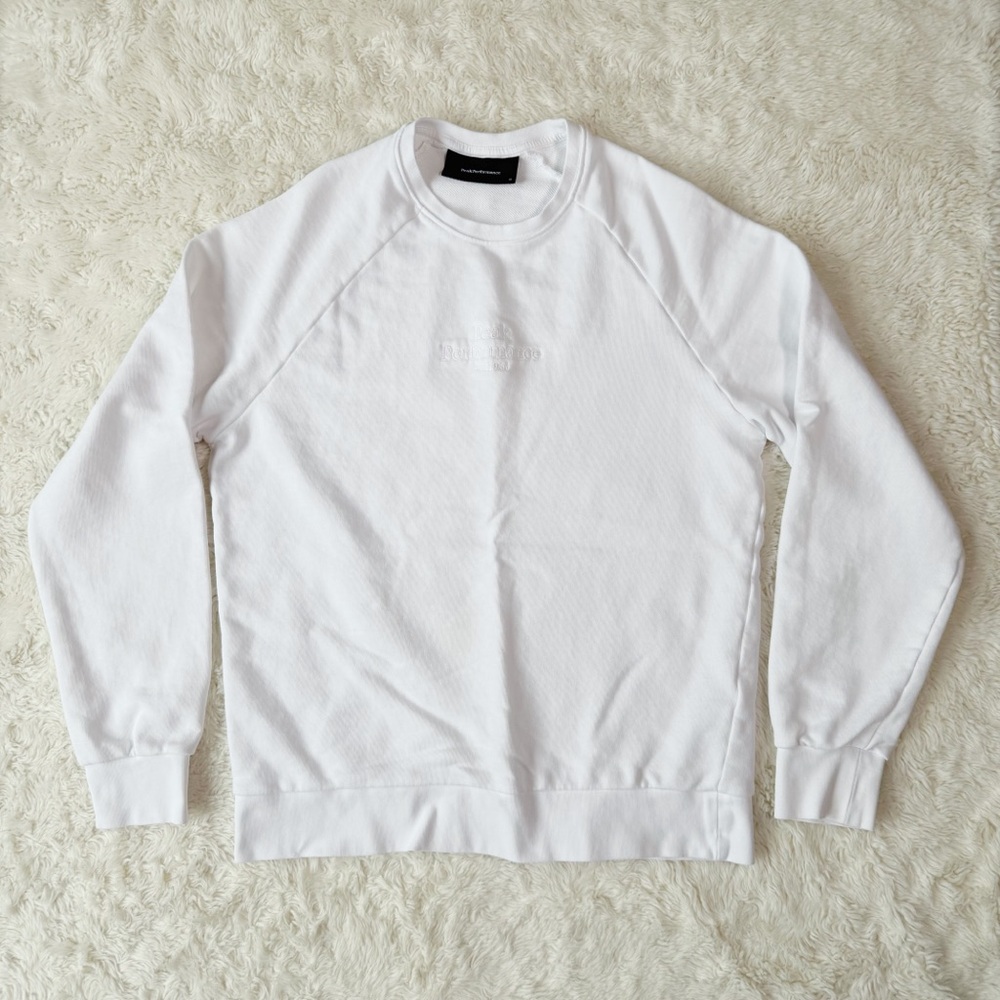Peak Performance Men White Cotton Pullover Crewneck Sweater MEDIUM Preppy